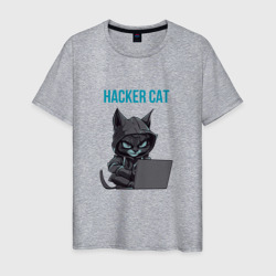Кот за ноутбуком хакерит – Футболка из хлопка с принтом купить со скидкой в -20%