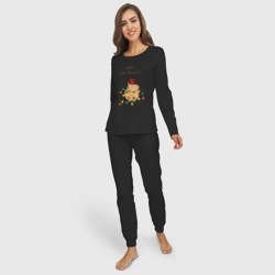 Женская пижама с лонгсливом хлопок Мем капибара и гирлянда: сияй - фото 2