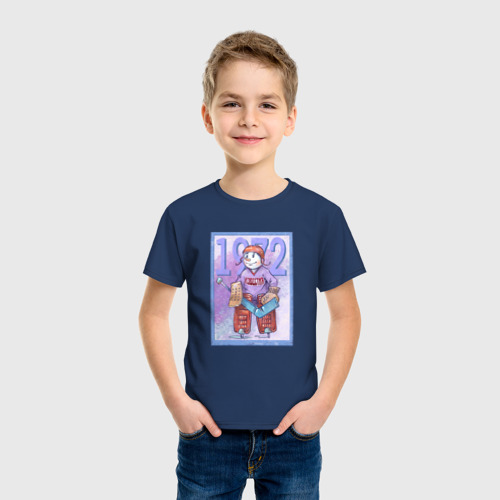Детская футболка хлопок Снеговик турнир известий, цвет темно-синий - фото 3