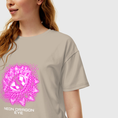 Женская футболка хлопок Oversize Neon dragon eye, цвет миндальный - фото 3