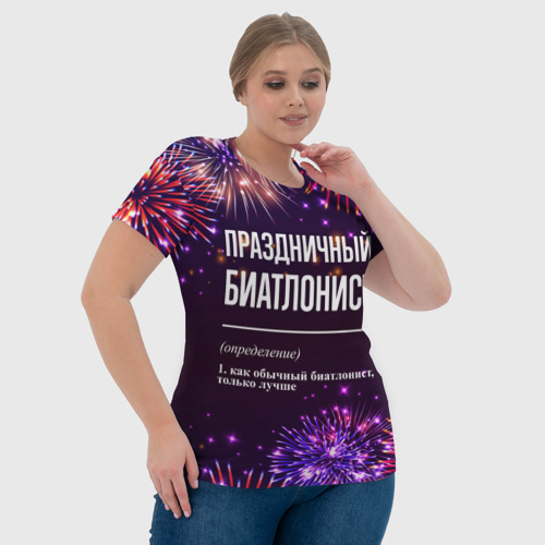 Женская футболка 3D с принтом Праздничный биатлонист: фейерверк, фото #4