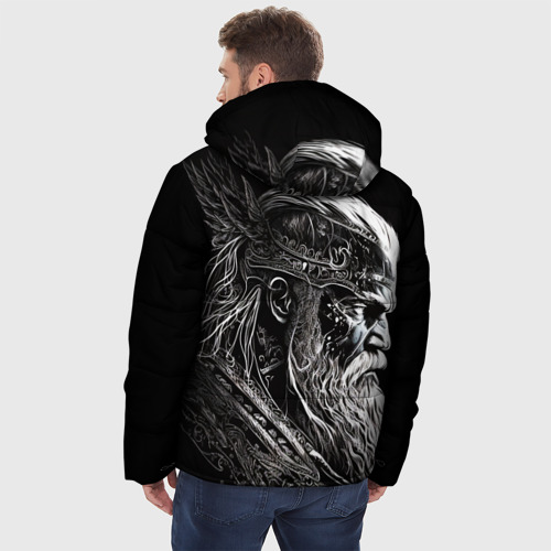 Мужская зимняя куртка 3D с принтом Лидер викингов, вид сзади #2