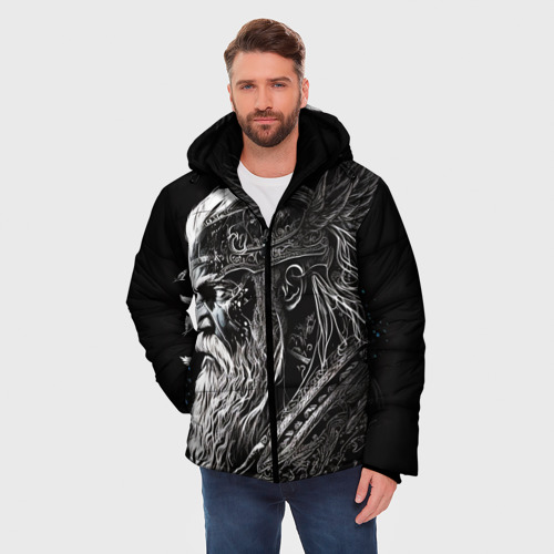 Мужская зимняя куртка 3D с принтом Лидер викингов, фото на моделе #1