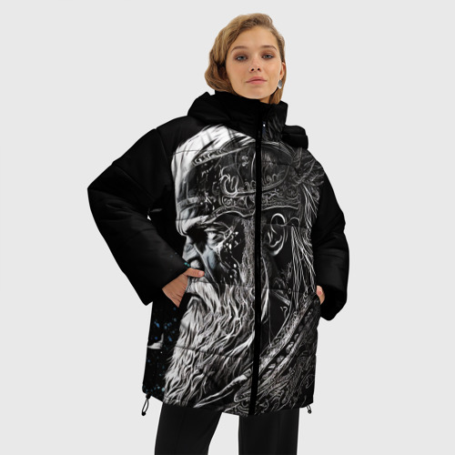 Женская зимняя куртка 3D с принтом Лидер викингов, фото на моделе #1