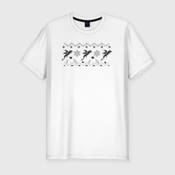 Мужская футболка хлопок Slim Геометрический узор из черных летящих драконов и снежинок
