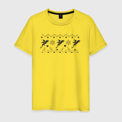 Мужская футболка хлопок Геометрический узор из черных летящих драконов и снежинок