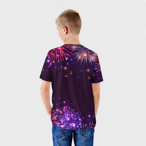 Детская футболка 3D с принтом Праздничная Василиса: фейерверк, вид сзади #2