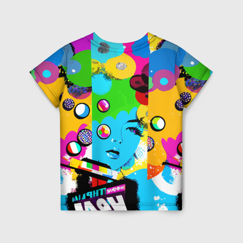 Детская футболка 3D с принтом Girl's face - pop art, вид сзади #1