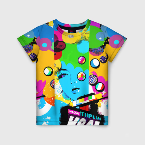 Детская футболка 3D с принтом Girl's face - pop art, вид спереди #2