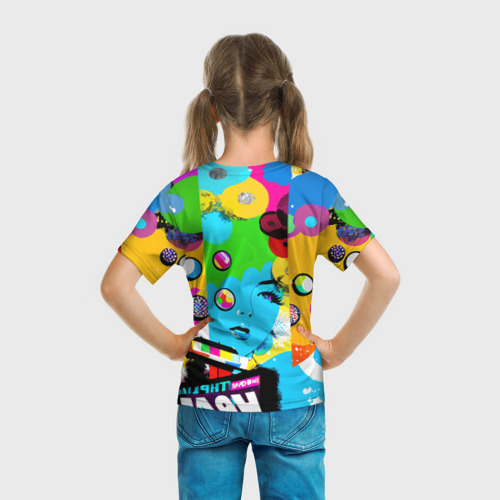 Детская футболка 3D с принтом Girl's face - pop art, вид сзади #2