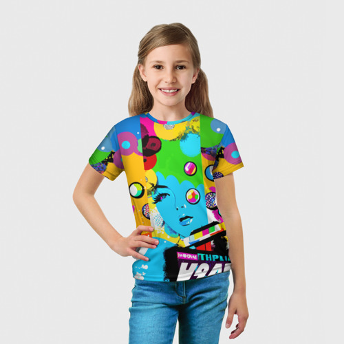 Детская футболка 3D с принтом Girl's face - pop art, вид сбоку #3