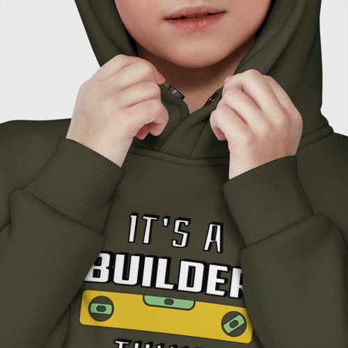 Детское худи Oversize хлопок It's a builder thing, цвет хаки - фото 7