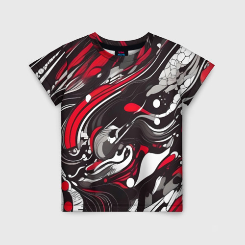 Детская футболка 3D с принтом Красно-белые волны, вид спереди #2