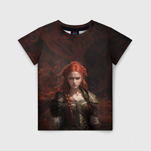 Детская футболка 3D с принтом Рыжая воительница, вид спереди #2