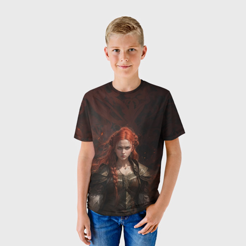 Детская футболка 3D с принтом Рыжая воительница, фото на моделе #1