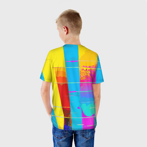 Детская футболка 3D с принтом Цветная абстракция - поп арт, вид сзади #2