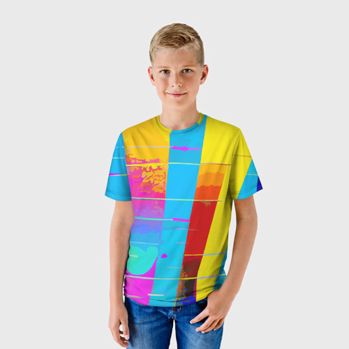 Детская футболка 3D с принтом Цветная абстракция - поп арт, фото на моделе #1
