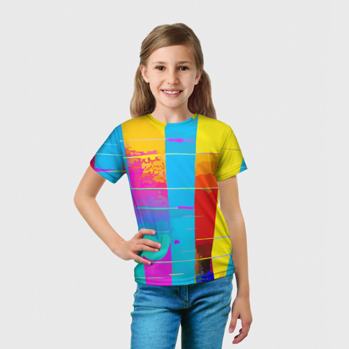 Детская футболка 3D с принтом Цветная абстракция - поп арт, вид сбоку #3