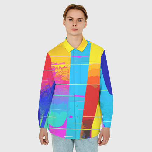 Мужская рубашка oversize 3D с принтом Цветная абстракция - поп арт, фото на моделе #1