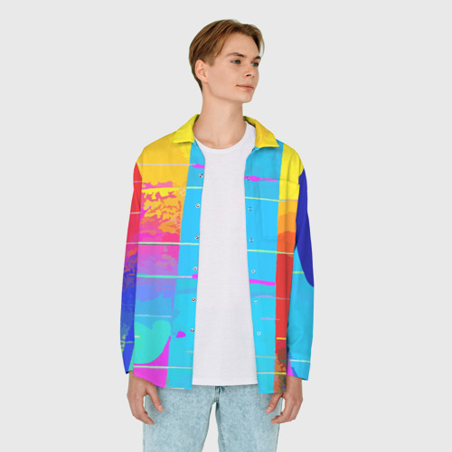 Мужская рубашка oversize 3D с принтом Цветная абстракция - поп арт, вид сбоку #3