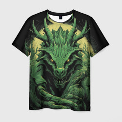 Мужская футболка 3D Зеленый яркий  неоновый  дракон  2024  год