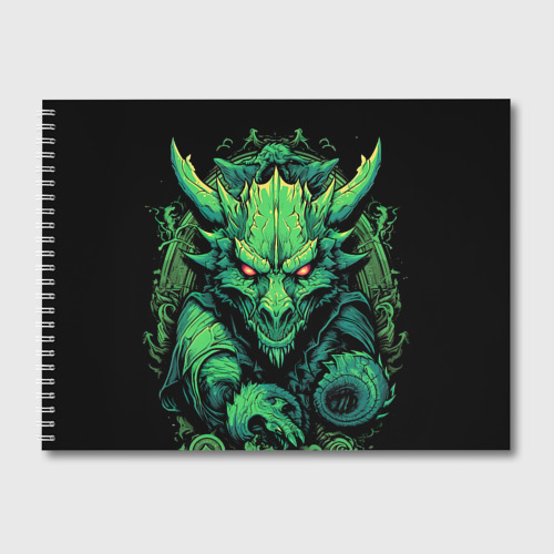 Альбом для рисования Зеленый  яркий  неоновый  дракон символ 2024  года