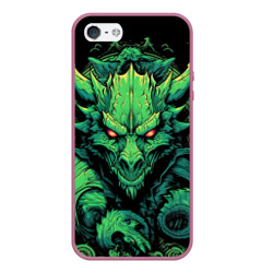 Чехол для iPhone 5/5S матовый Зеленый  яркий  неоновый  дракон символ 2024  года
