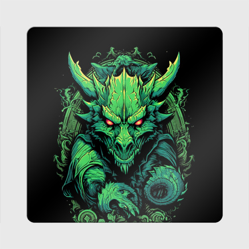 Магнит виниловый Квадрат Зеленый  яркий  неоновый  дракон символ 2024  года