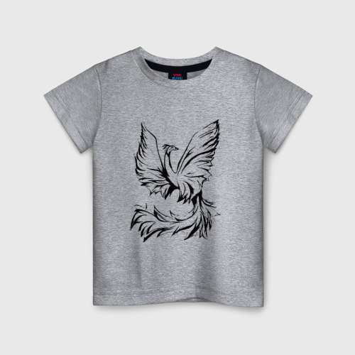 Детская футболка хлопок с принтом Птица феникс очертание, вид спереди #2