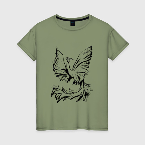 Женская футболка хлопок Птица феникс очертание, цвет авокадо
