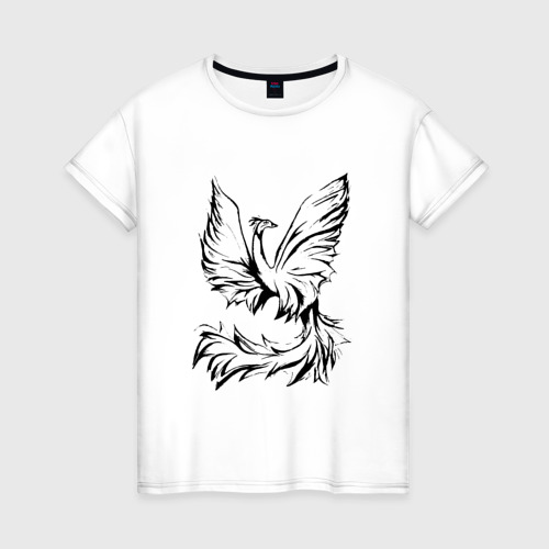 Женская футболка из хлопка с принтом Птица феникс очертание, вид спереди №1