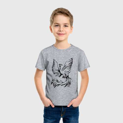 Детская футболка хлопок с принтом Птица феникс очертание, фото на моделе #1