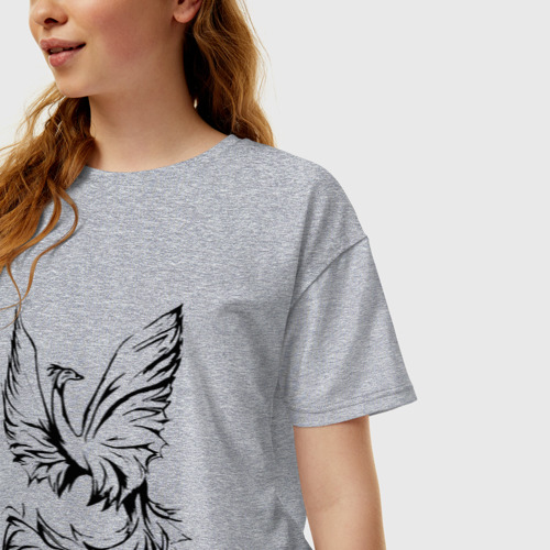 Женская футболка хлопок Oversize с принтом Птица феникс очертание, фото на моделе #1