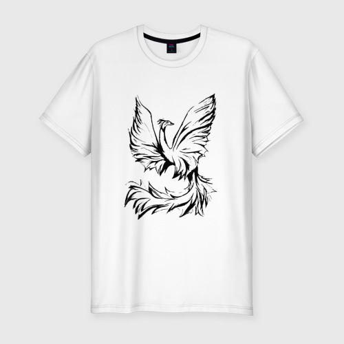 Мужская футболка хлопок Slim с принтом Птица феникс очертание, вид спереди #2