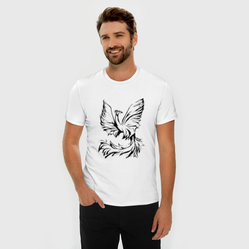 Мужская футболка хлопок Slim с принтом Птица феникс очертание, фото на моделе #1