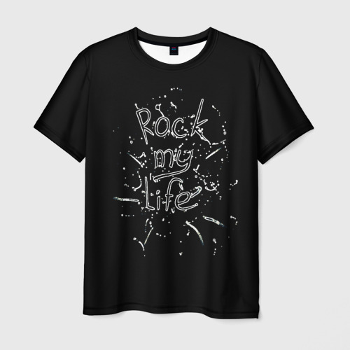 Мужская футболка 3D с принтом Rock my life чёрный, вид спереди #2
