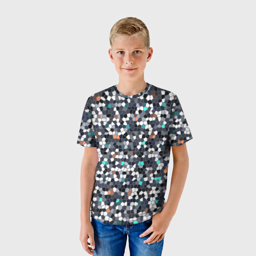 Детская футболка 3D с принтом Мозаика серый, фото на моделе #1