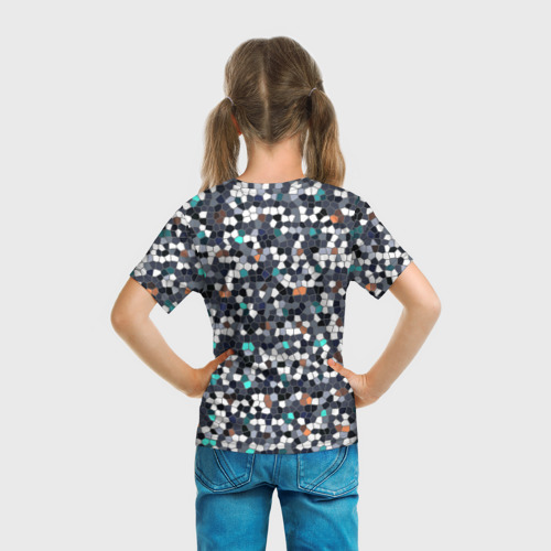 Детская футболка 3D с принтом Мозаика серый, вид сзади #2