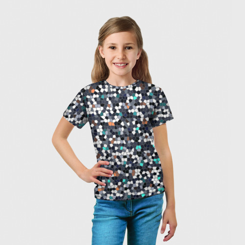 Детская футболка 3D с принтом Мозаика серый, вид сбоку #3