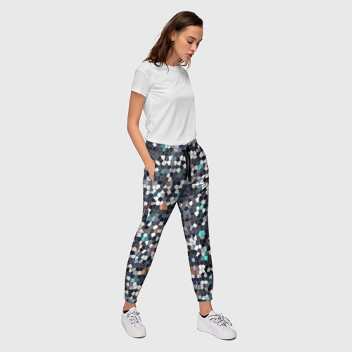 Женские брюки 3D с принтом Мозаика серый, вид сбоку #3