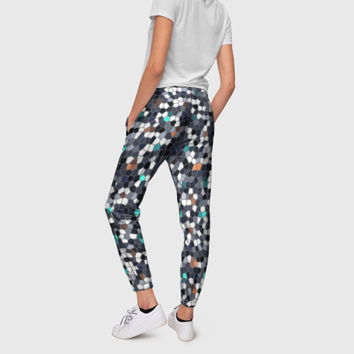 Женские брюки 3D с принтом Мозаика серый, вид сзади #2