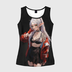Женская майка 3D Фрирен в красной куртке оголена