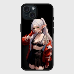 Чехол силиконовый для Apple iPhone 15 матовый Фрирен в красной куртке оголена