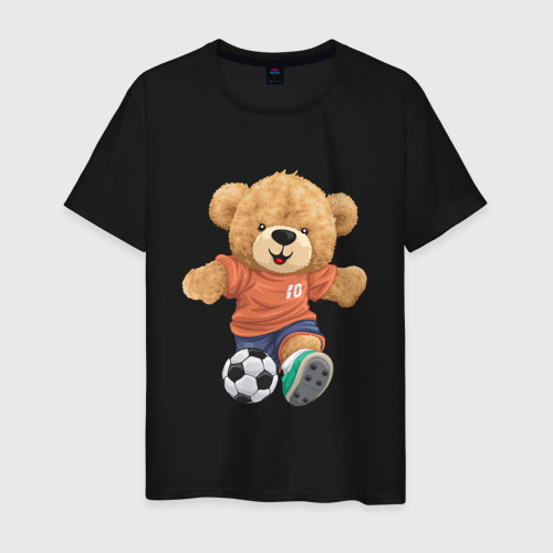 Мужская футболка хлопок Плюшевый медвежонок футболист, цвет черный