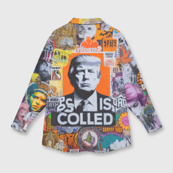 Рубашка с принтом Donald Trump - american сollage для любого человека, вид сзади №1. Цвет основы: белый