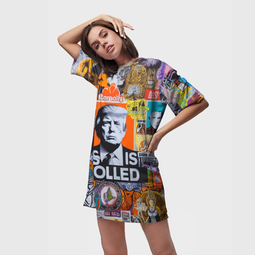 Платье-футболка 3D Donald Trump - american сollage, цвет 3D печать - фото 3