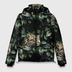 Мужская зимняя куртка 3D Ягуар в тропической листве