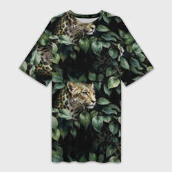 Платье-футболка 3D Ягуар в тропической листве