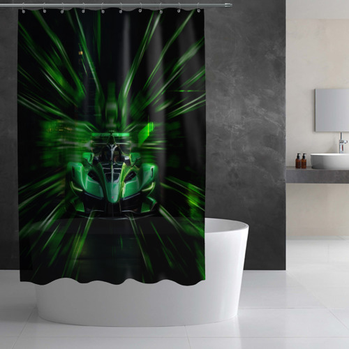 Штора 3D для ванной Зелёный болид Ф1 - фото 2