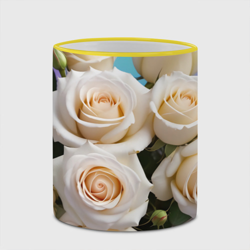 Кружка с полной запечаткой Белые бутоны роз, цвет Кант желтый - фото 4